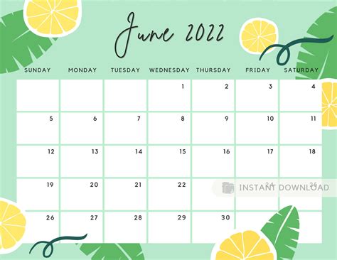 Printable Summer Calendar 2022